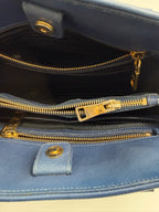 Prada Saffiano Lux Medium Promenade Dome Satchel (Baltico / Dark Navy)