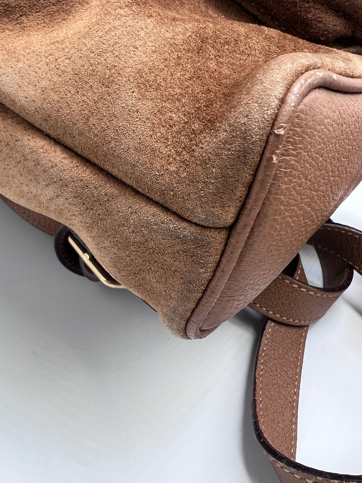Gucci Vintage Bamboo Small Backpack in Brown Suede and Pebbled Leather