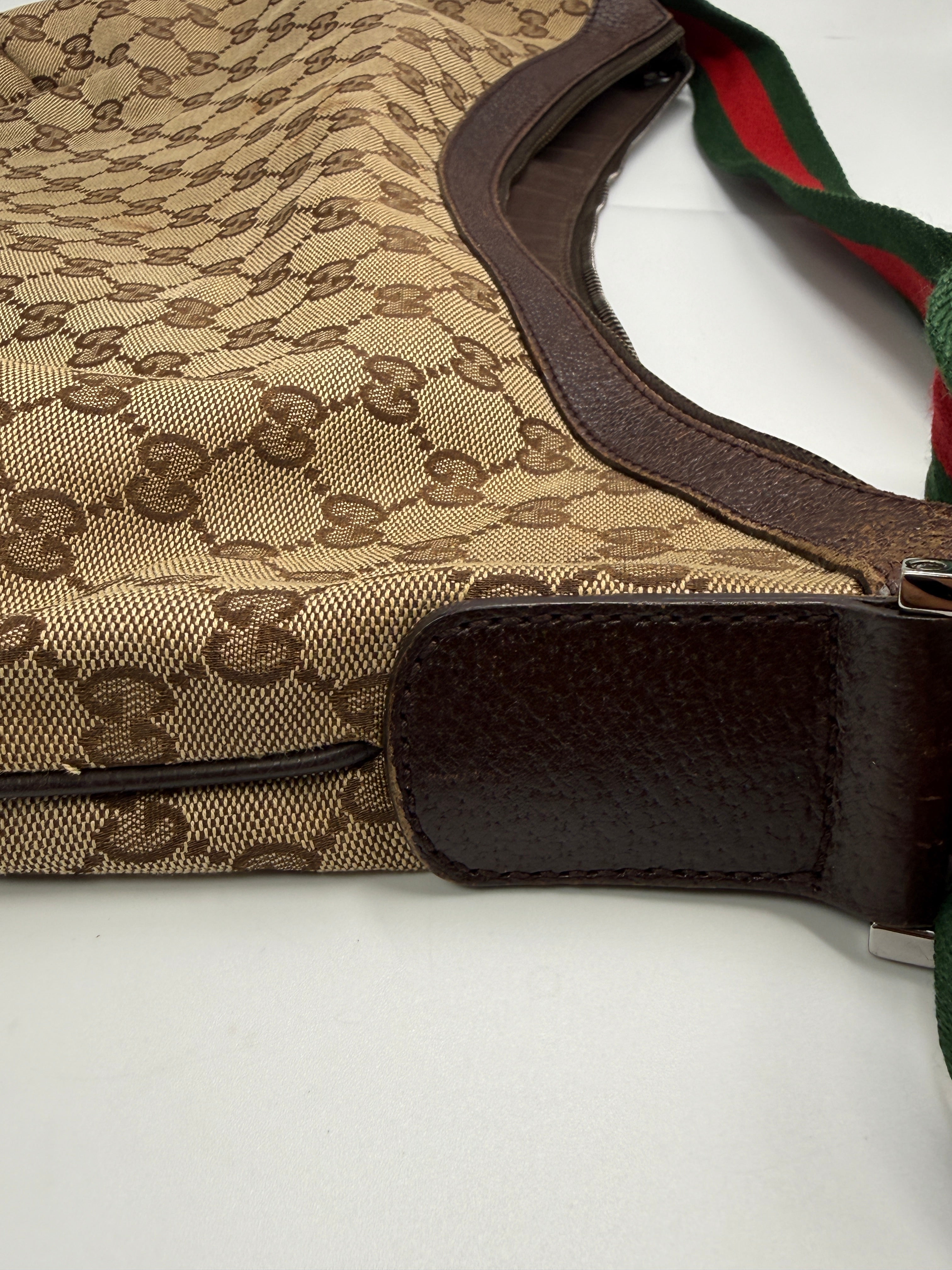 Gucci Vintage Half-Moon Shoulder Bag in GG Canvas with Web Strap