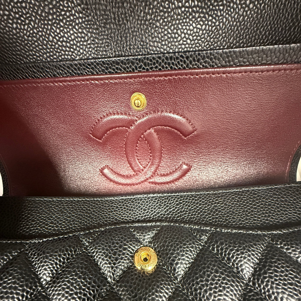 Chanel Medium Classic Double Flap Bag Black Caviar Leather Gold Hardware