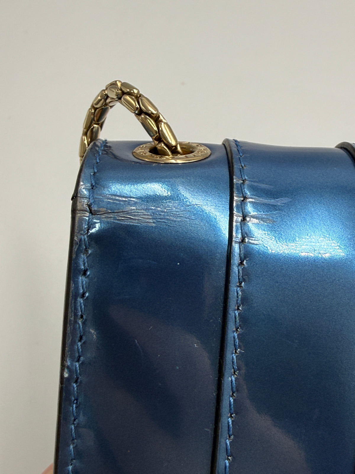 Bvlgari Serpenti Forever Metallic Calfskin Flap Bag in Electric Blue