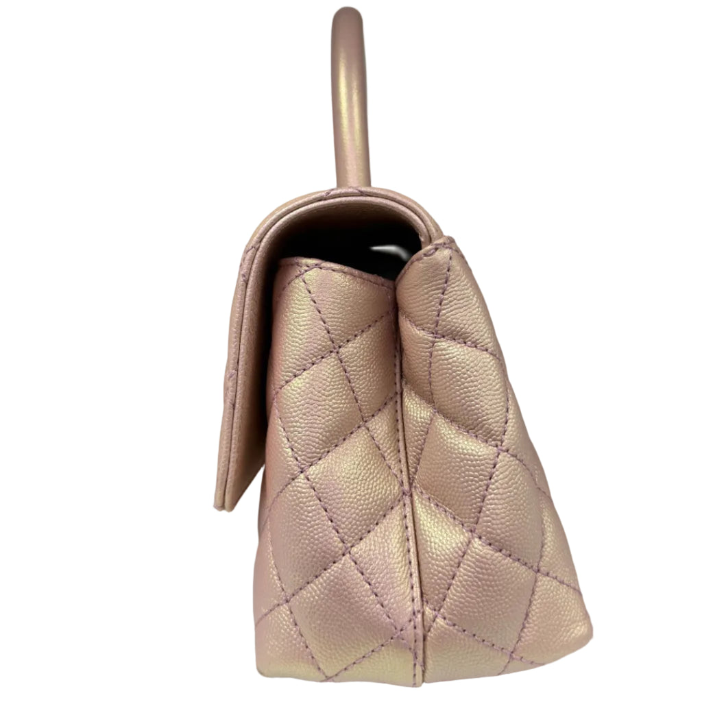 Chanel Coco Handle Mini in Iridescent Metallic Pink Caviar Leather