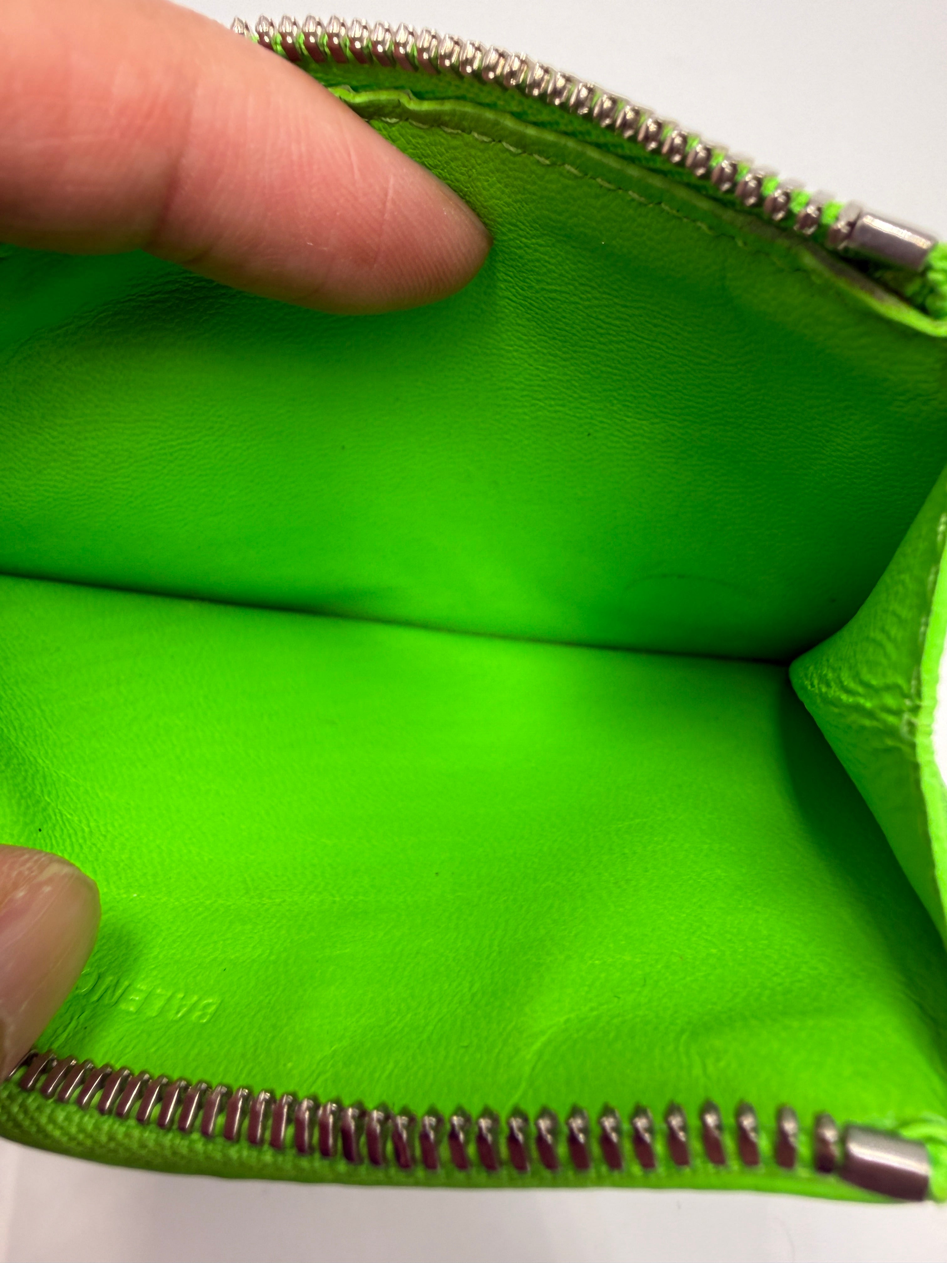 Balenciaga Perforated Logo Zipped Card Holder Pouch – Neon Lime Green