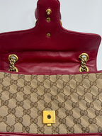 Gucci GG Marmont Small Shoulder Bag in Original GG Canvas with Red Leather Trim