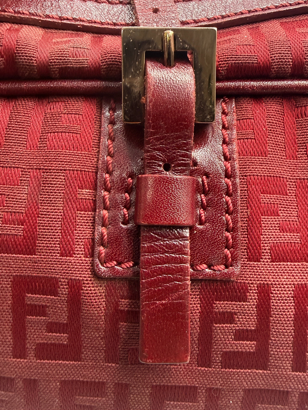 Fendi Vintage Zucca Jacquard Canvas Cylindrical Shoulder Bag in Burgundy Red