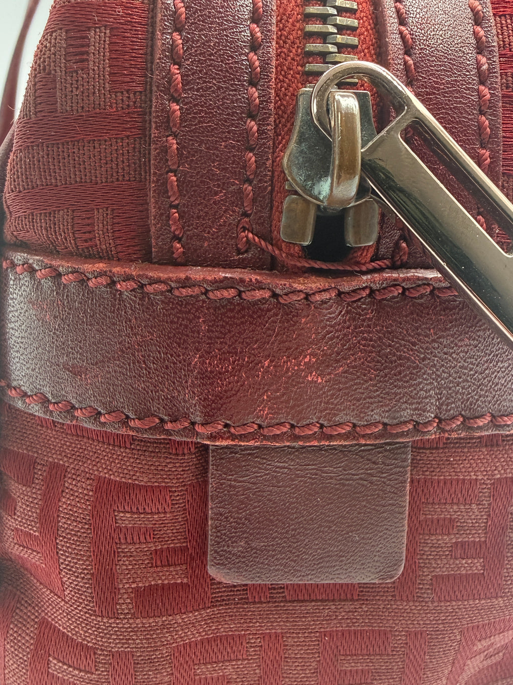 Fendi Vintage Zucca Jacquard Canvas Cylindrical Shoulder Bag in Burgundy Red