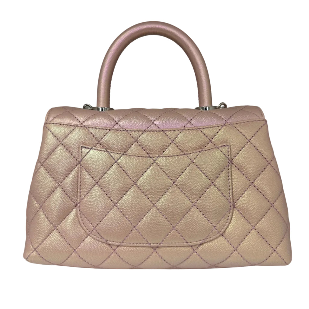 Chanel Coco Handle Mini in Iridescent Metallic Pink Caviar Leather