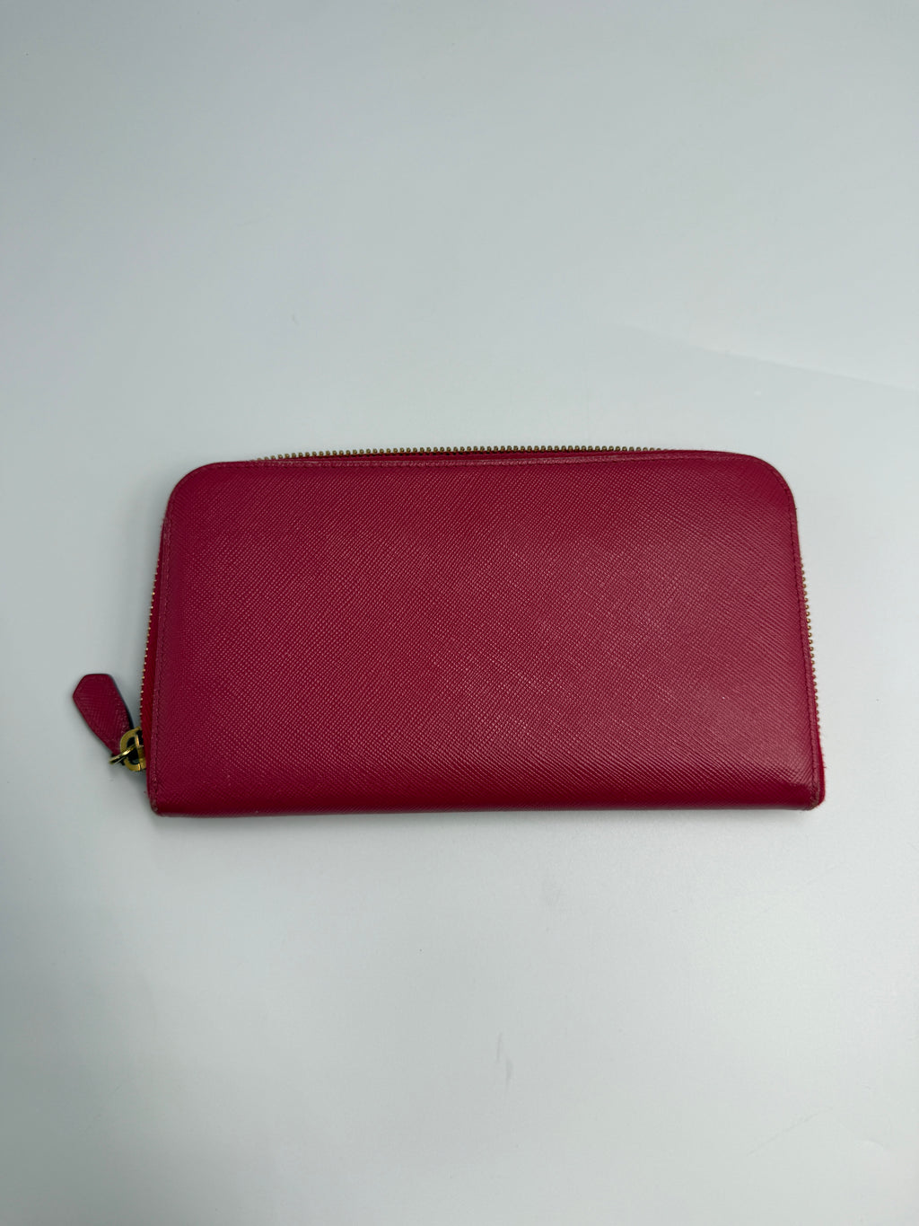 Prada Saffiano Metal Triangle Logo Zip-Around Continental Wallet (Peonia / Magenta)
