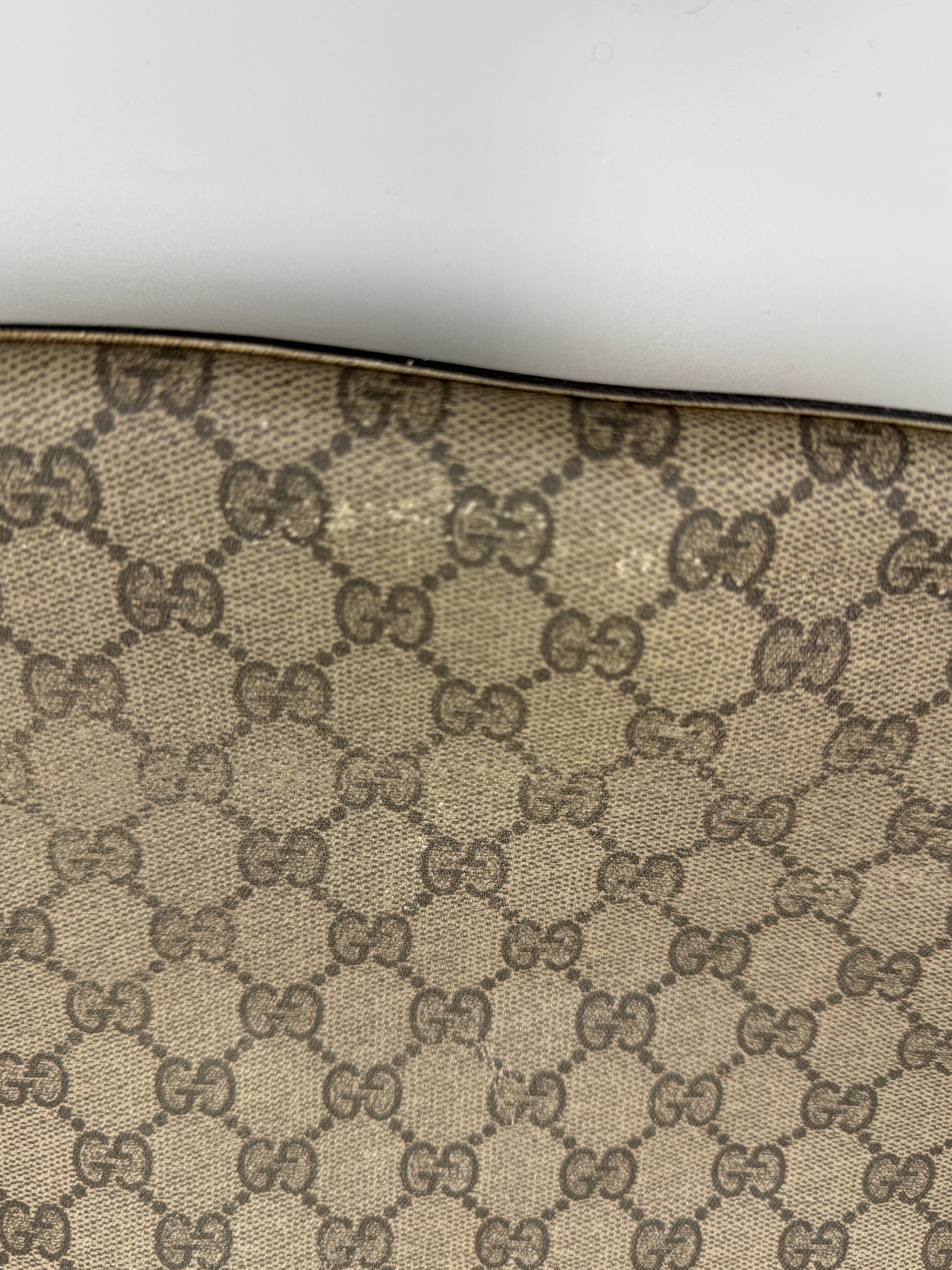 Gucci GG Supreme Canvas Reversible Tote Bag Beige/Ebony with White Leather Trim