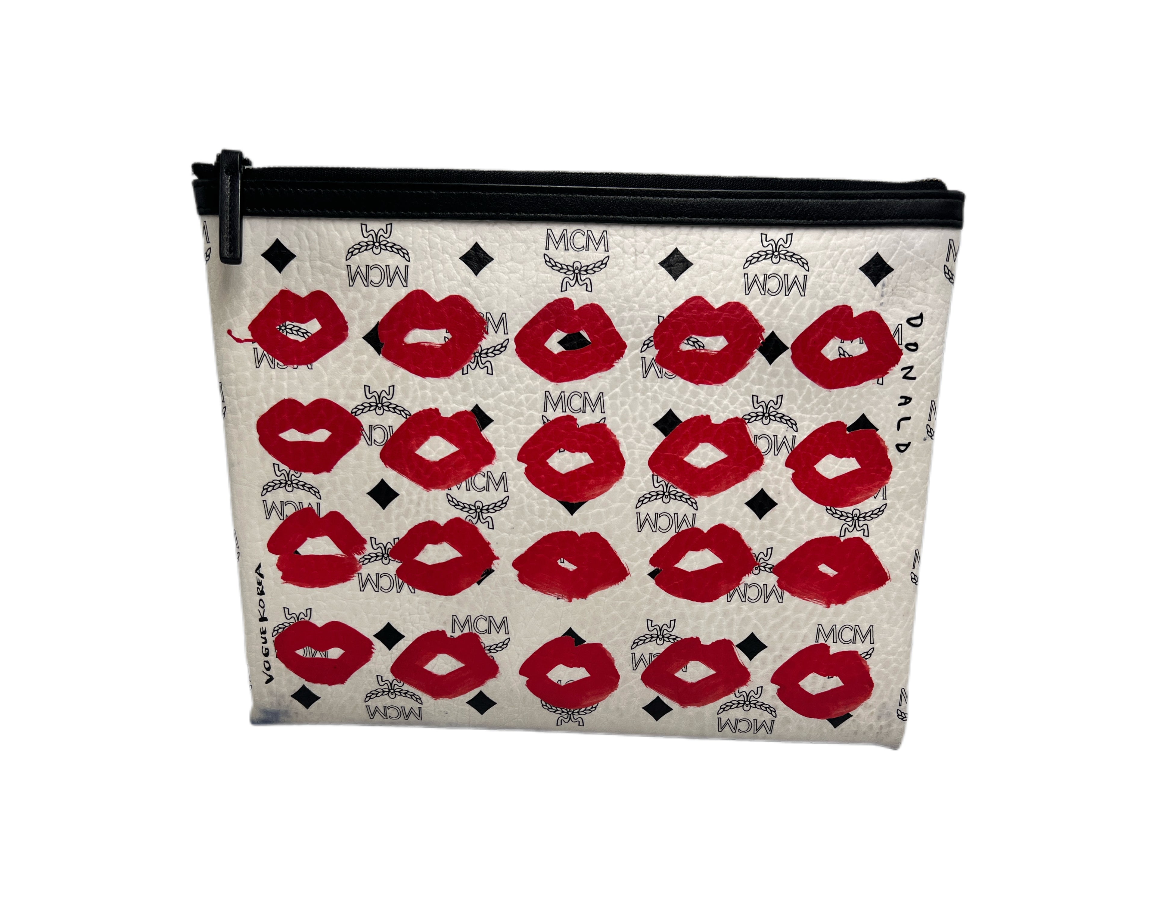 MCM Large Zip Pouch in White Visetos