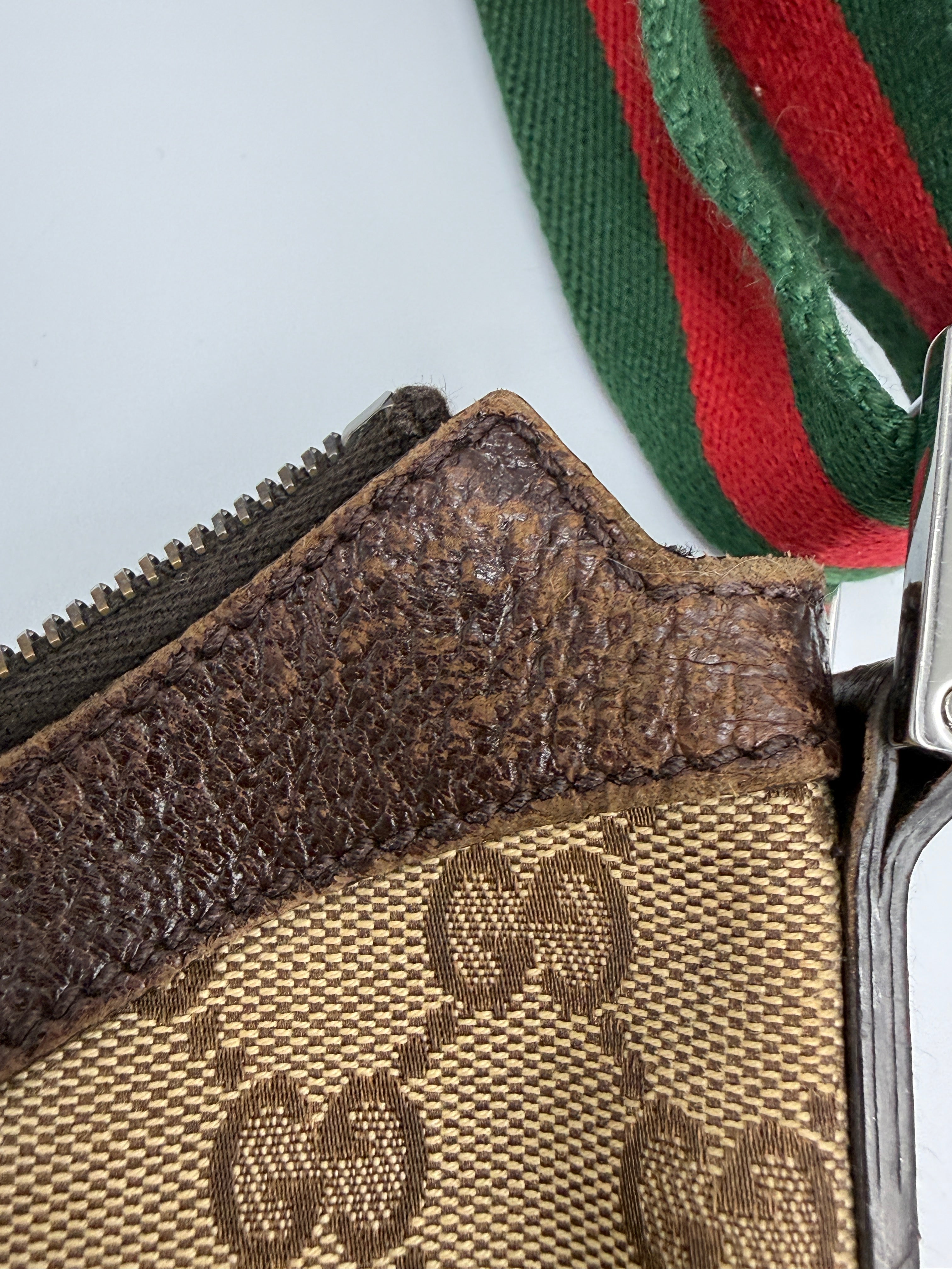 Gucci Vintage Half-Moon Shoulder Bag in GG Canvas with Web Strap