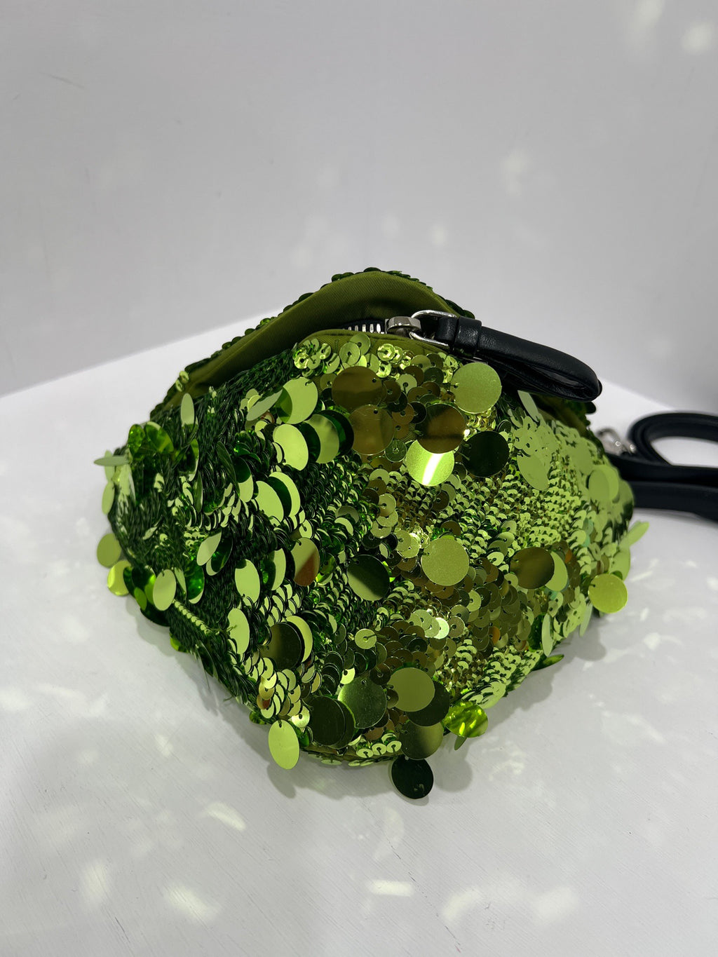 Prada Sequin Triangle Shoulder Bag in Emerald Green with Chain Strap