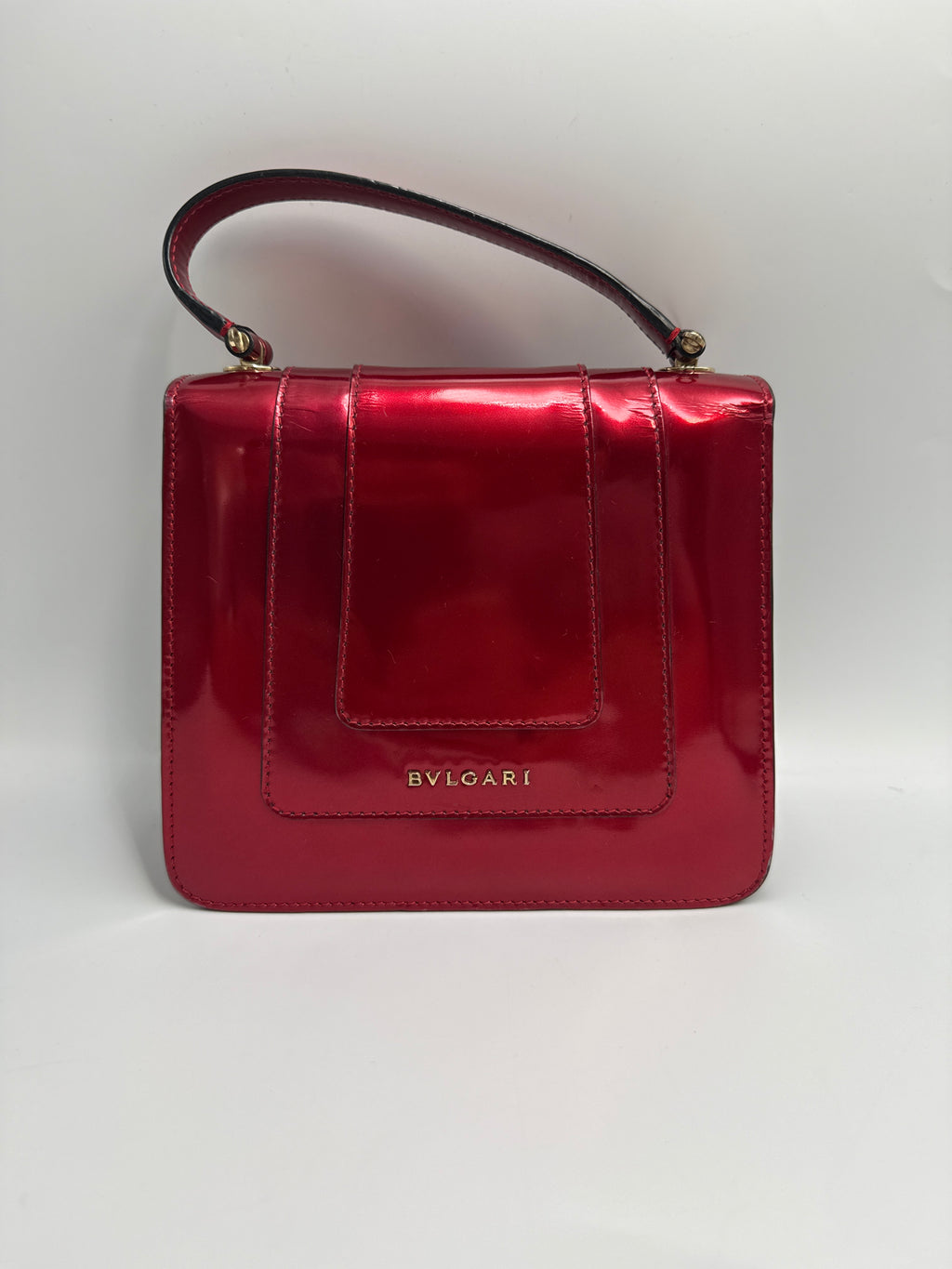 Bvlgari Serpenti Forever Metallic Top-Handle Flap Bag in Ruby Red