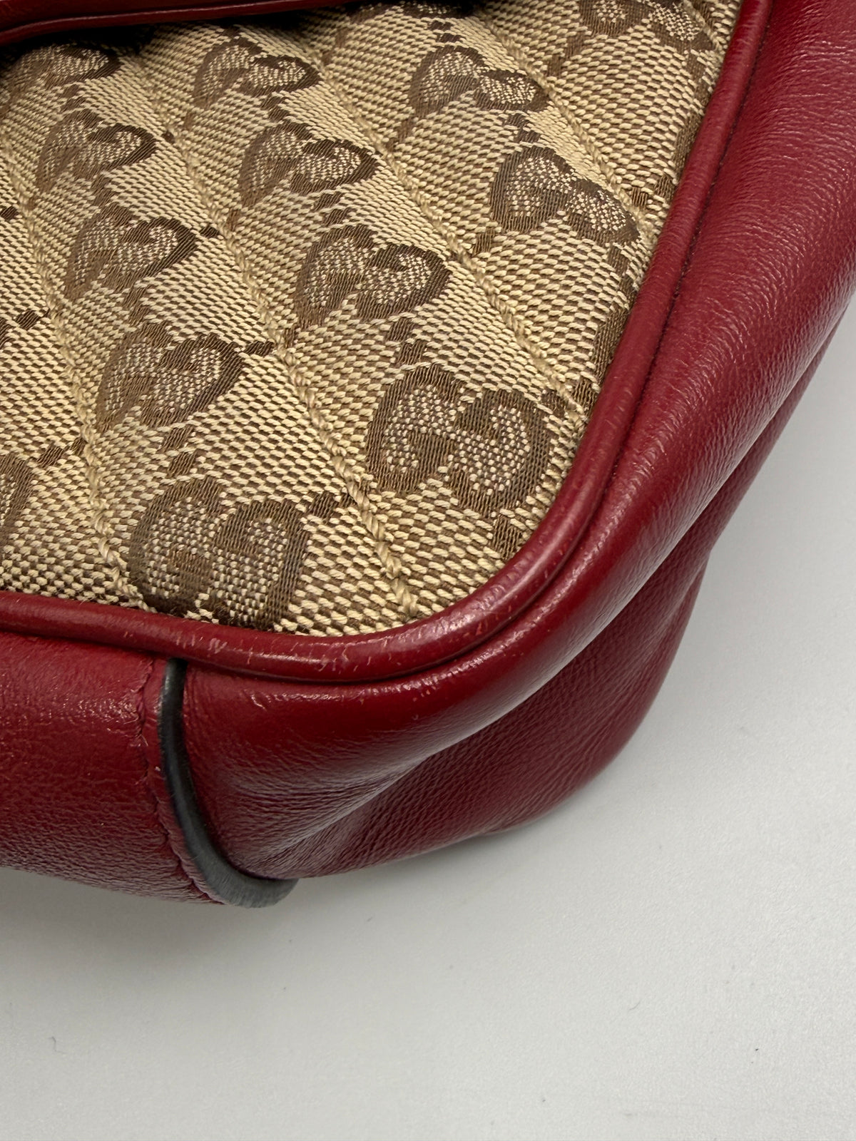 Gucci GG Marmont Small Shoulder Bag in Original GG Canvas with Red Leather Trim