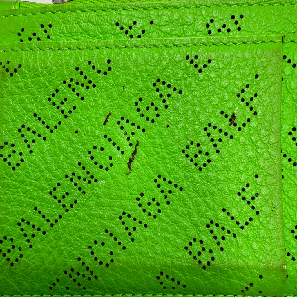 Balenciaga Perforated Logo Zipped Card Holder Pouch – Neon Lime Green