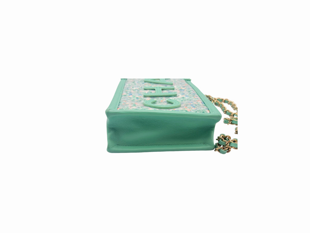 Chanel Green Tweed Clutch