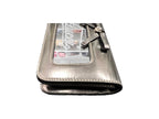 Vintage Gucci Metallic Silver Leather Mirror Clutch Bag with Bow Detail