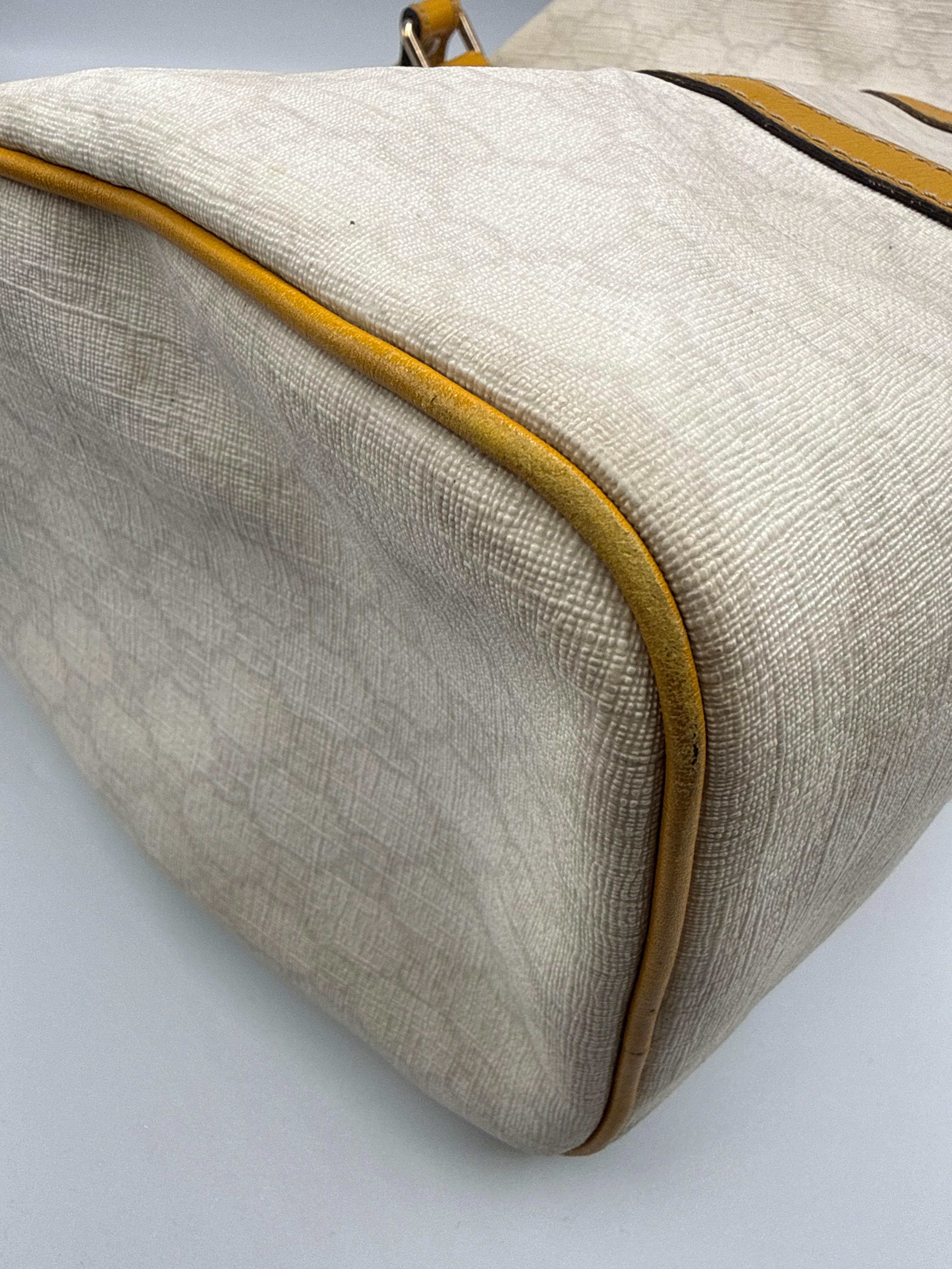 Gucci Joy Boston GG Plus Canvas Satchel with Yellow Leather Trim