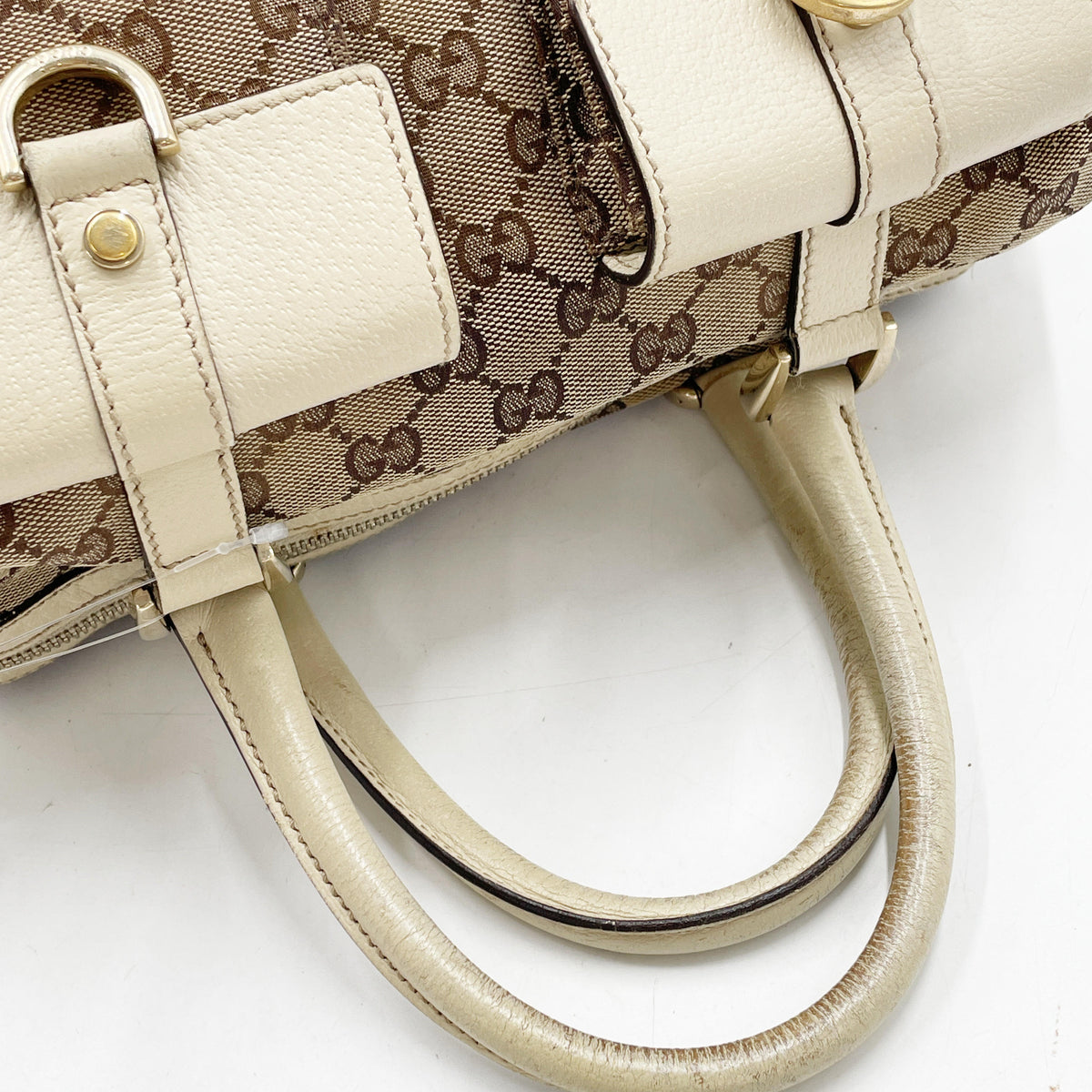 Gucci GG Canvas Abbey Pocket Boston Bag Beige