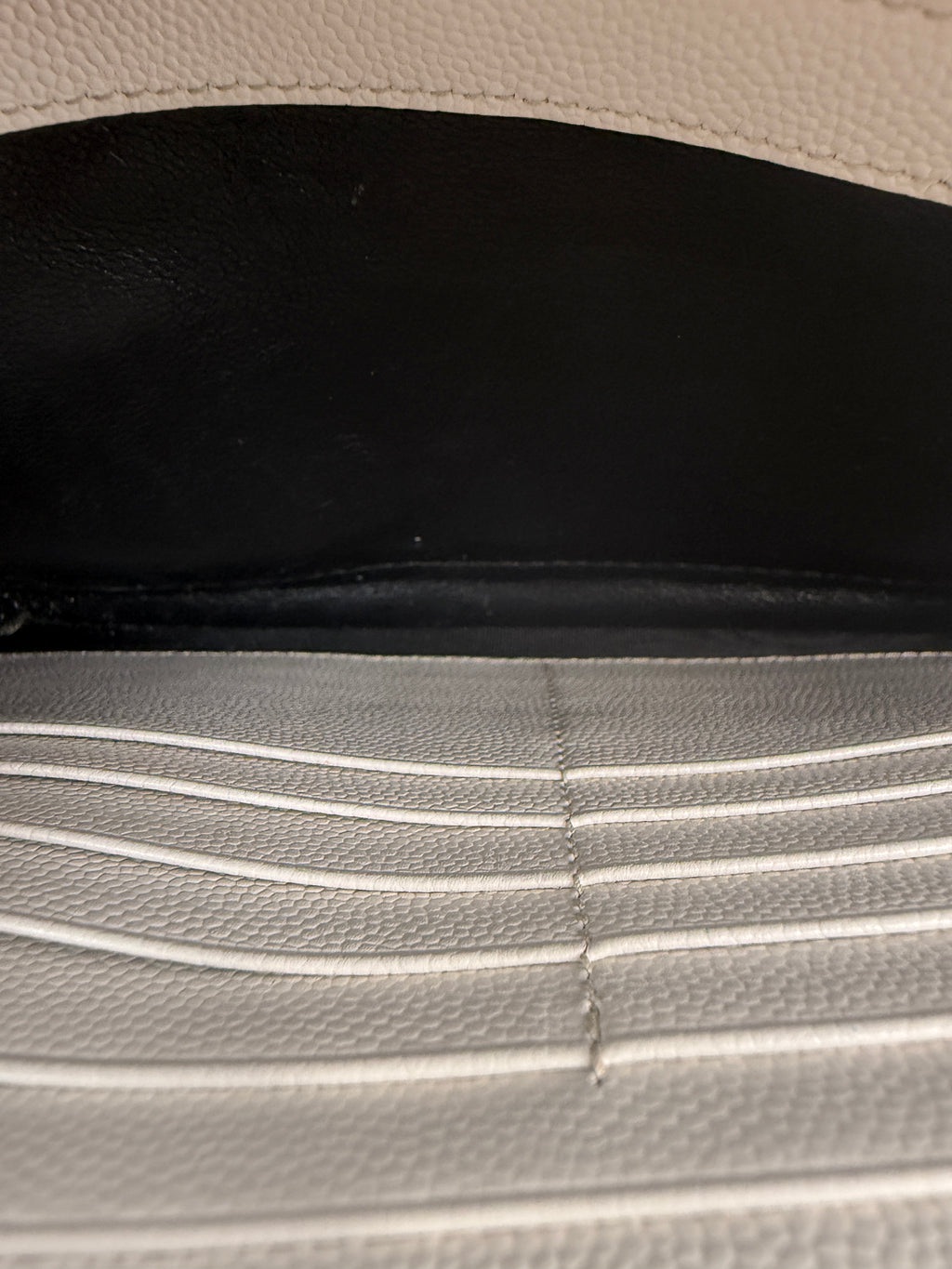 Saint Laurent Cassandre Envelope Chain Wallet / Shoulder Bag in Light Greige Matelassé Leather