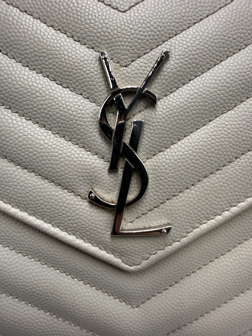 Saint Laurent Cassandre Envelope Chain Wallet / Shoulder Bag in Light Greige Matelassé Leather