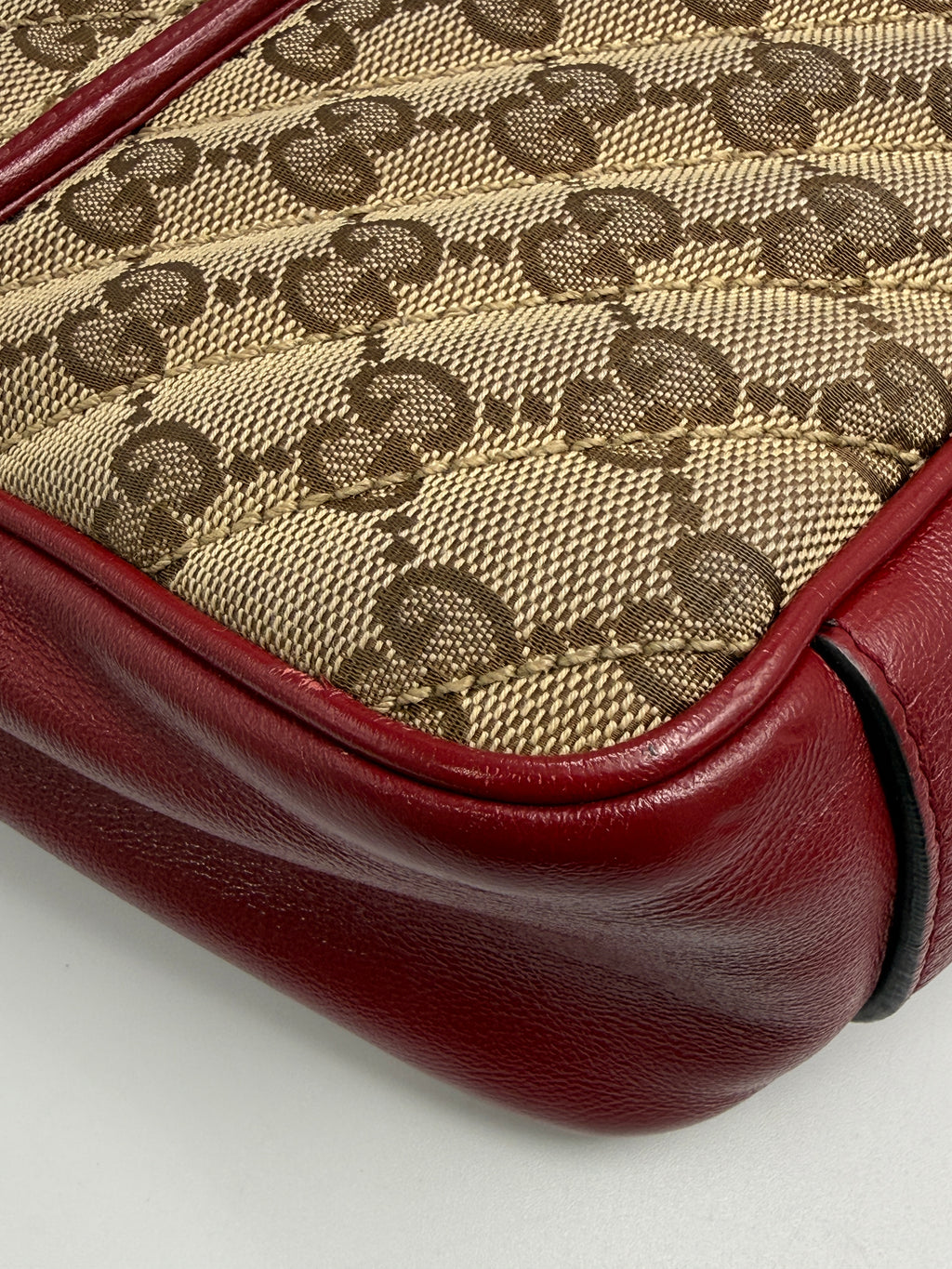 Gucci GG Marmont Small Shoulder Bag in Original GG Canvas with Red Leather Trim