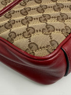 Gucci GG Marmont Small Shoulder Bag in Original GG Canvas with Red Leather Trim