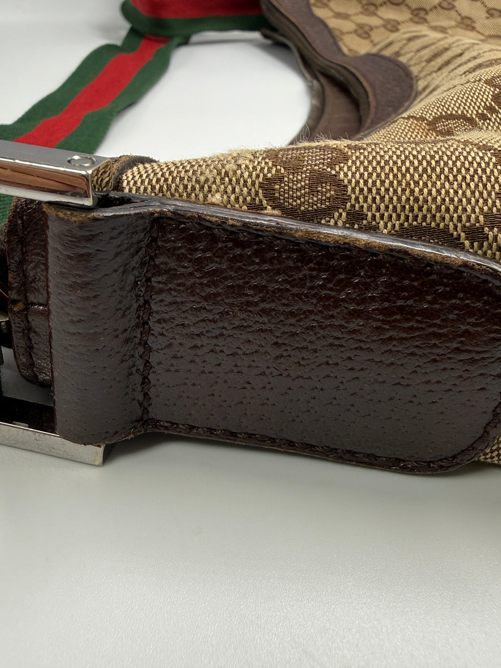 Gucci Vintage Half-Moon Shoulder Bag in GG Canvas with Web Strap