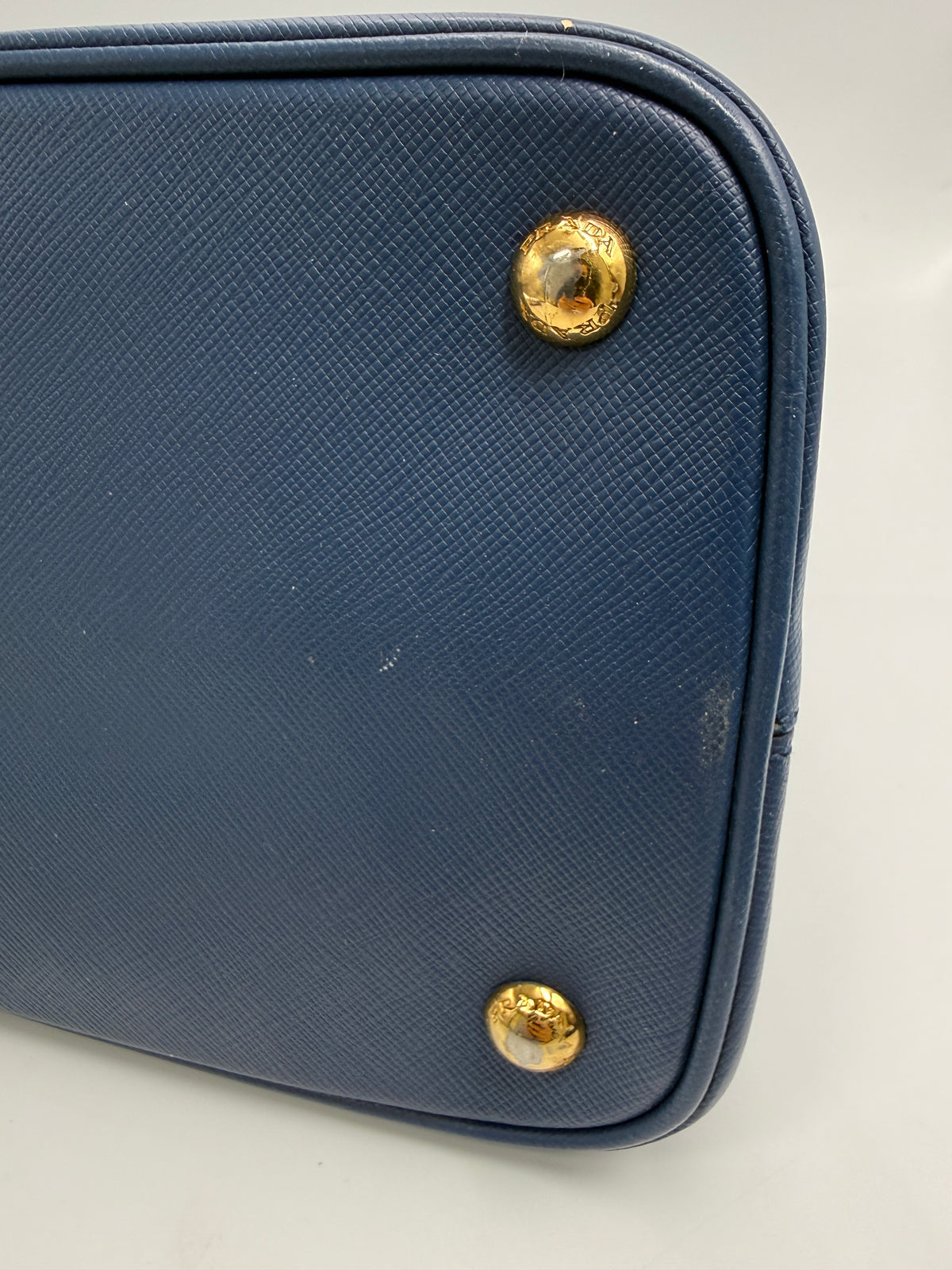 Prada Saffiano Lux Medium Promenade Dome Satchel (Baltico / Dark Navy)