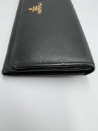 Prada Saffiano Metal Leather Continental Flap Wallet in Black (Nero)