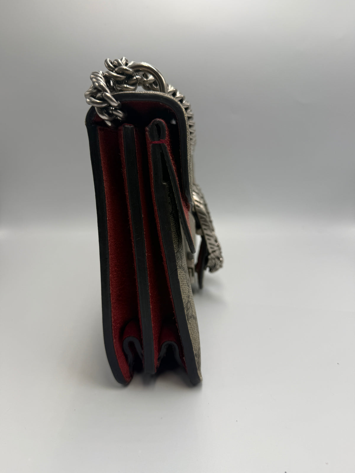 Gucci Dionysus GG Supreme Small Shoulder Bag with Red Suede Trim