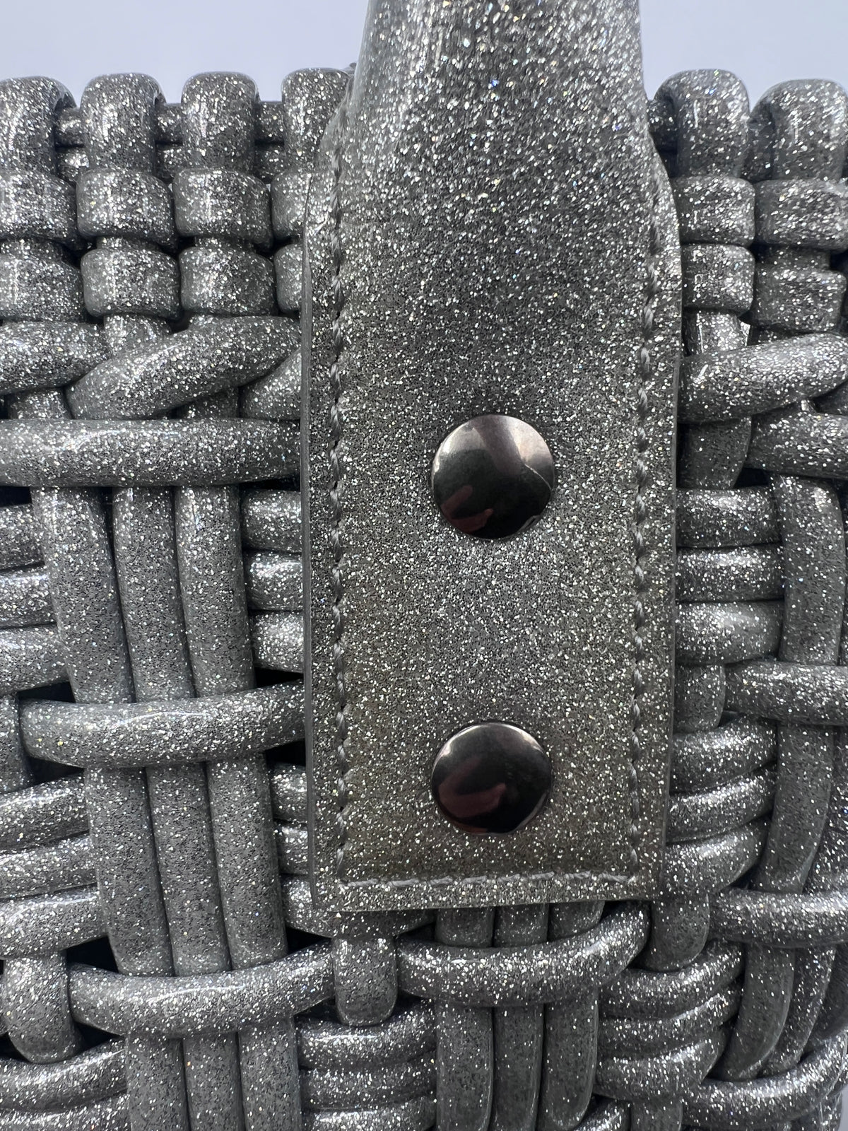 Balenciaga Silver Woven Glitter Basket Bag