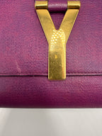 Pre-owned Yves Saint Laurent Chyc Ligne Textured Leather Clutch in Purple