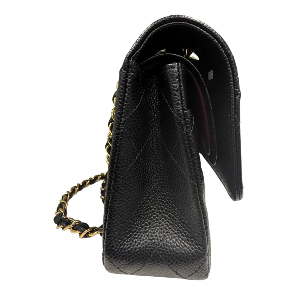 Chanel Medium Classic Double Flap Bag Black Caviar Leather Gold Hardware