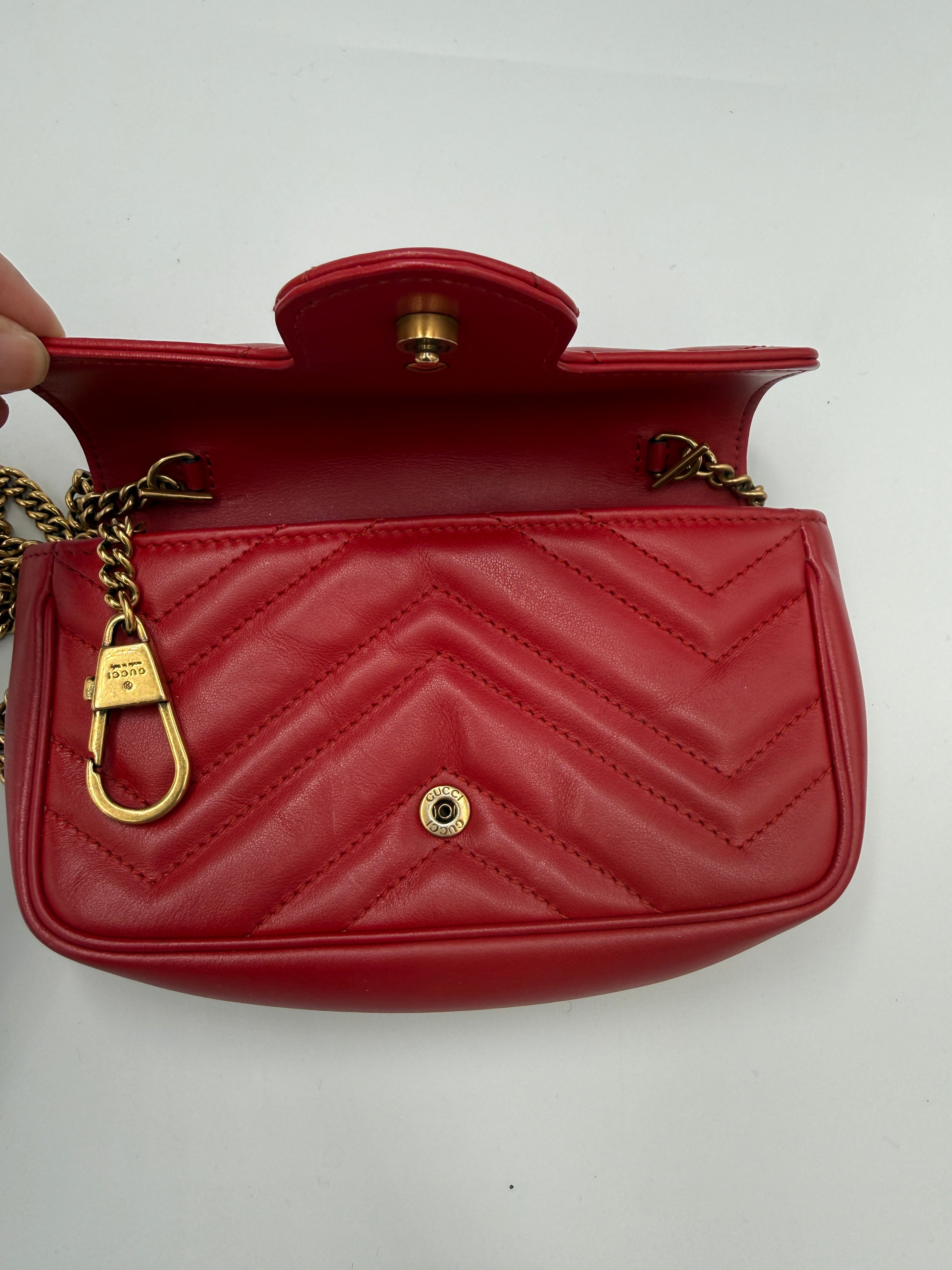 Gucci GG Marmont Super Mini Bag - Red Matelassé Leather