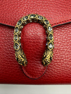 Gucci Dionysus Super Mini Shoulder Bag - Red Textured Leather with Crystal Tiger Head
