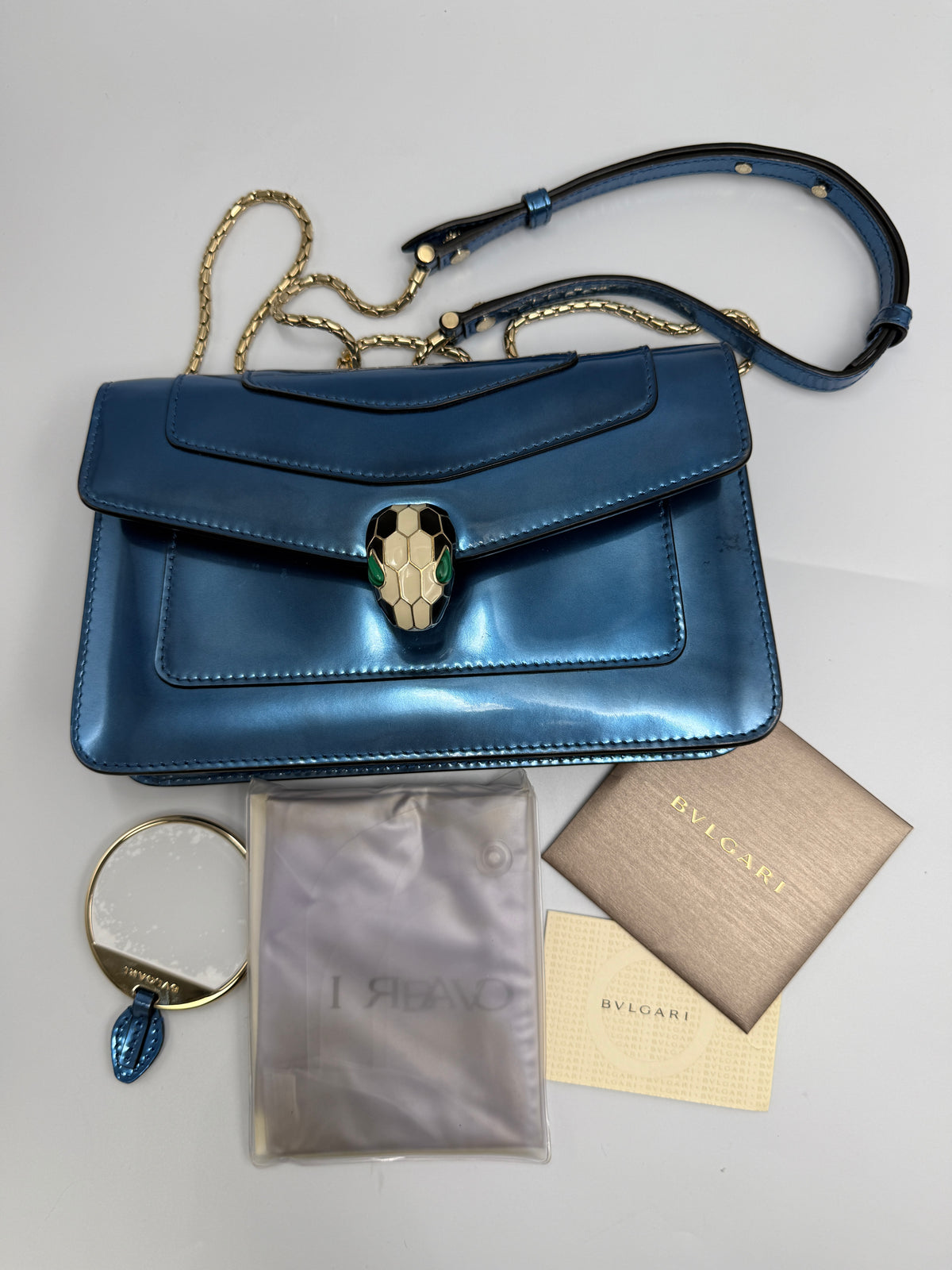 Bvlgari Serpenti Forever Metallic Calfskin Flap Bag in Electric Blue