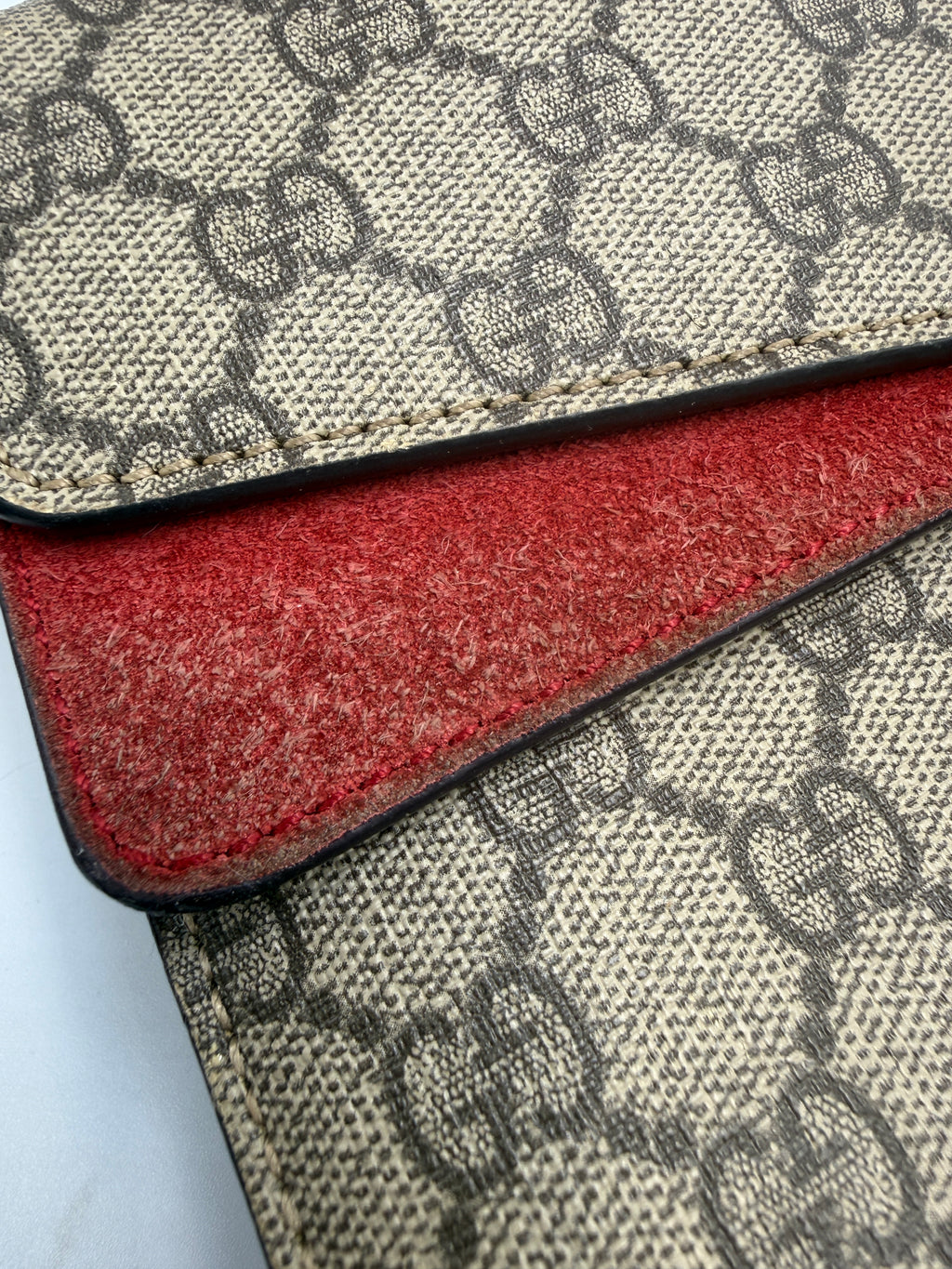 Gucci Dionysus GG Supreme Small Shoulder Bag with Red Suede Trim
