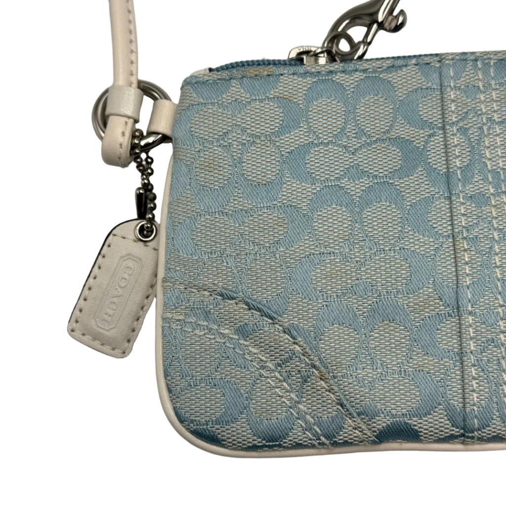 Vintage Coach Signature Jacquard Demi Wristlet Clutch – Light Blue & White