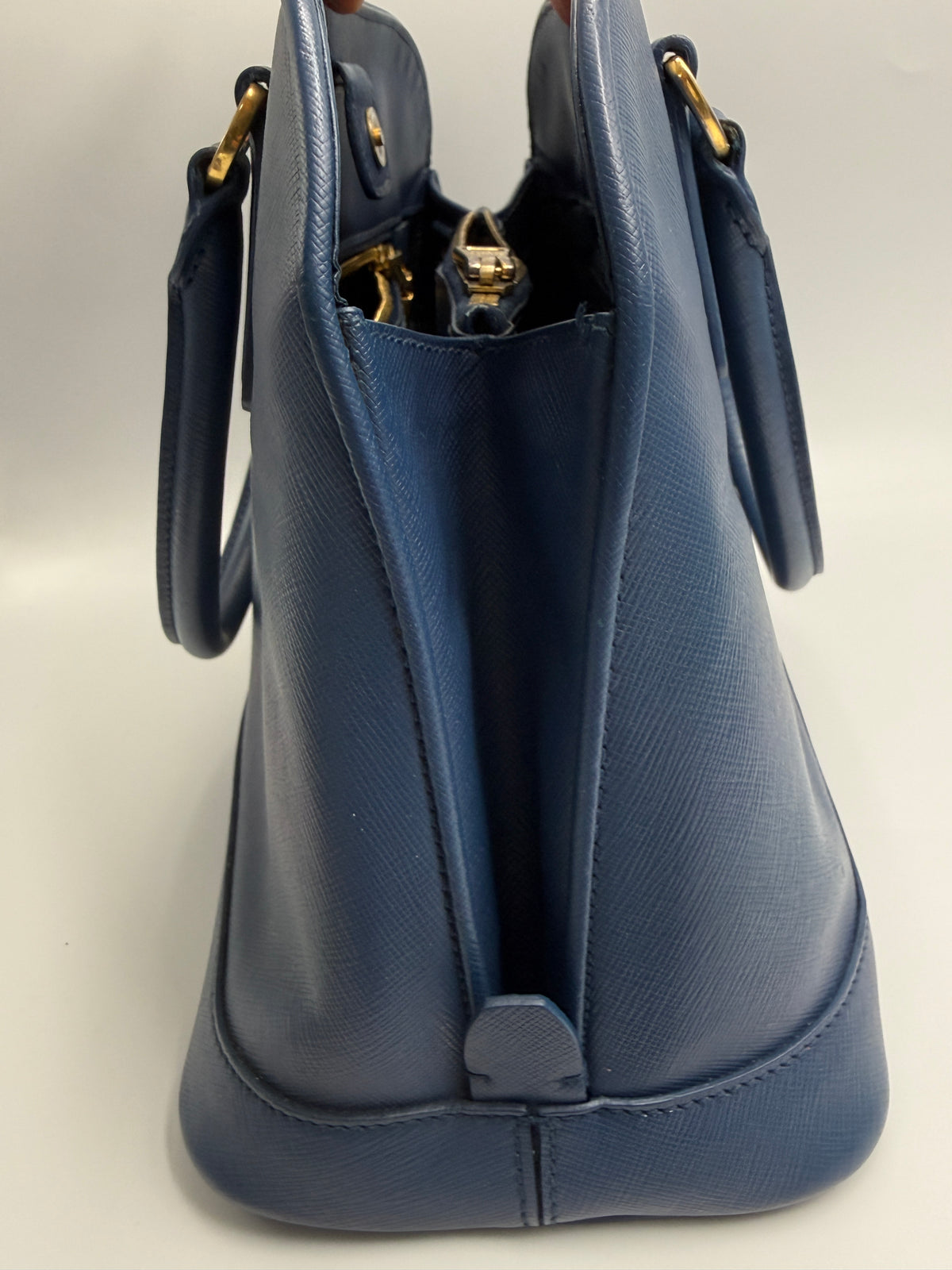 Prada Saffiano Lux Medium Promenade Dome Satchel (Baltico / Dark Navy)