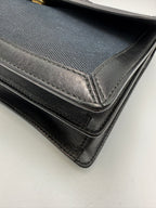 Gucci Vintage Square G Flap Shoulder Bag in Black Canvas and Leather