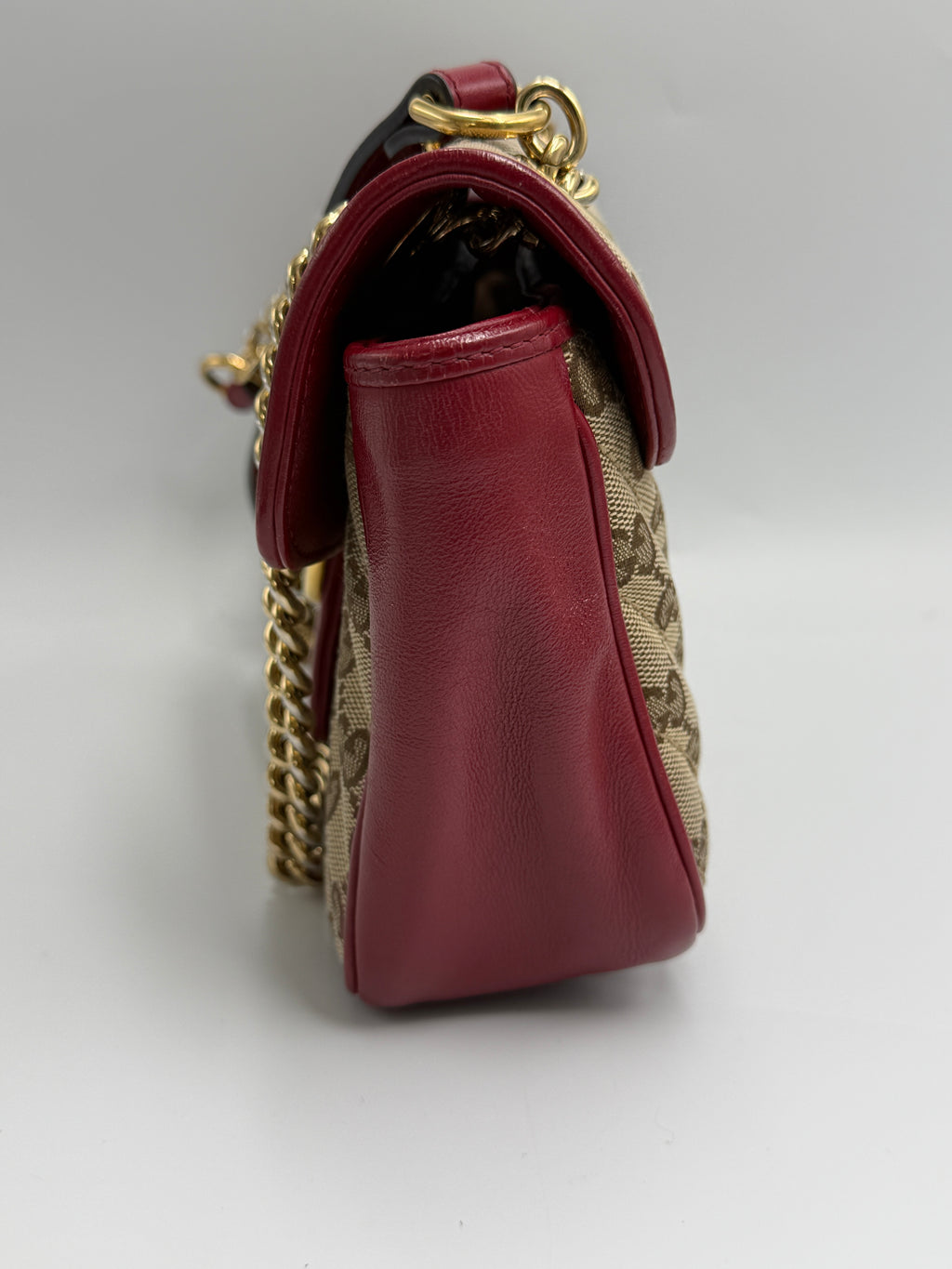 Gucci GG Marmont Small Shoulder Bag in Original GG Canvas with Red Leather Trim