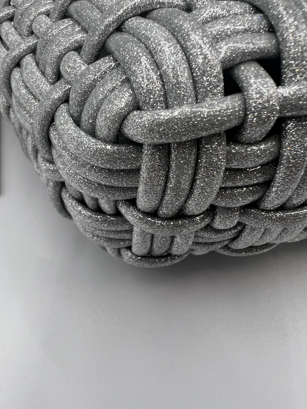 Balenciaga Silver Woven Glitter Basket Bag