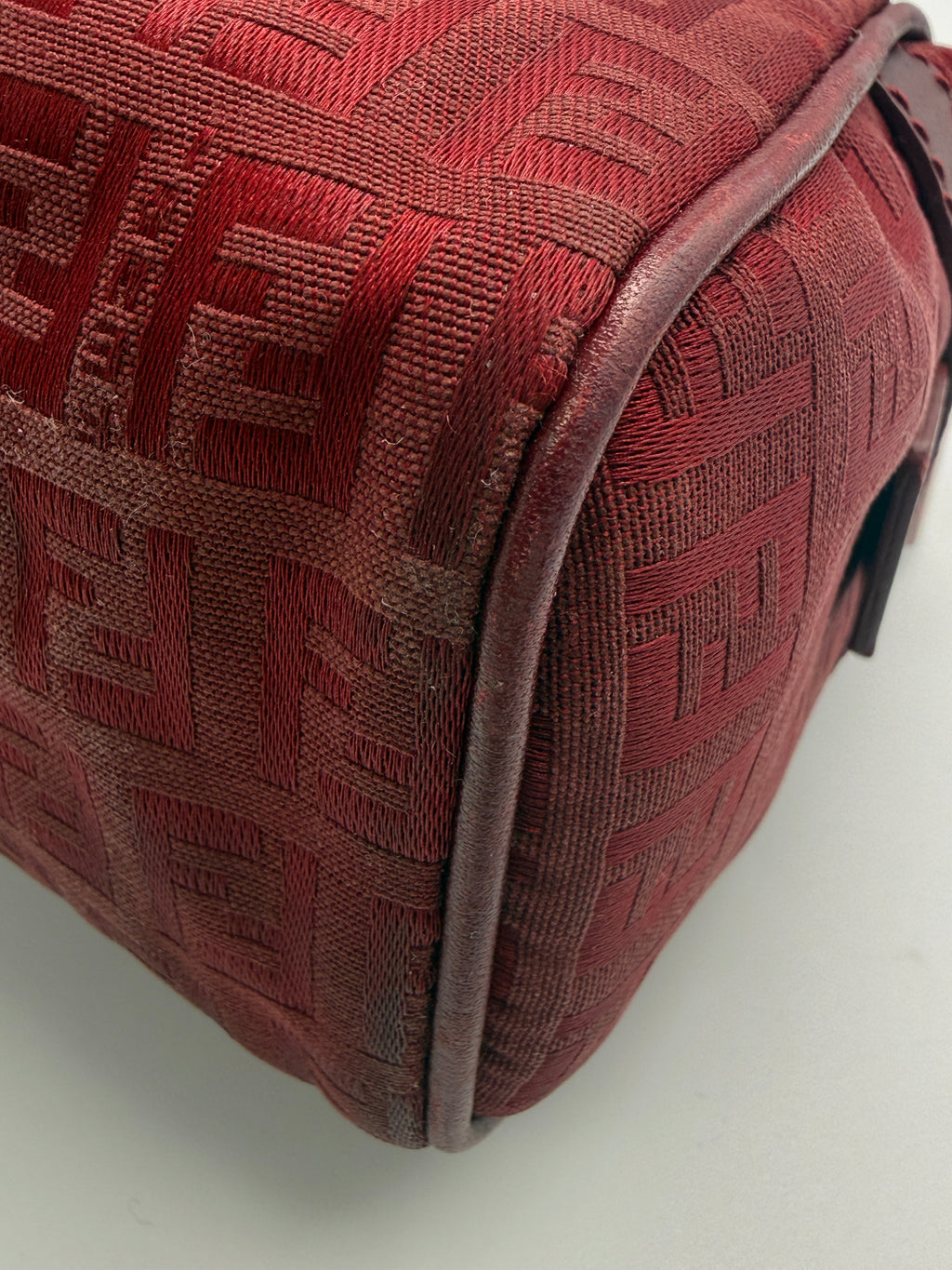 Fendi Vintage Zucca Jacquard Canvas Cylindrical Shoulder Bag in Burgundy Red