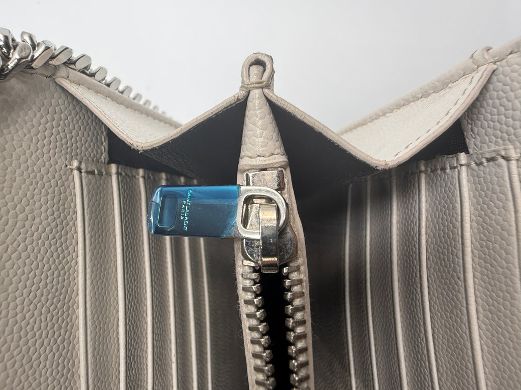 Saint Laurent Cassandre Envelope Chain Wallet / Shoulder Bag in Light Greige Matelassé Leather