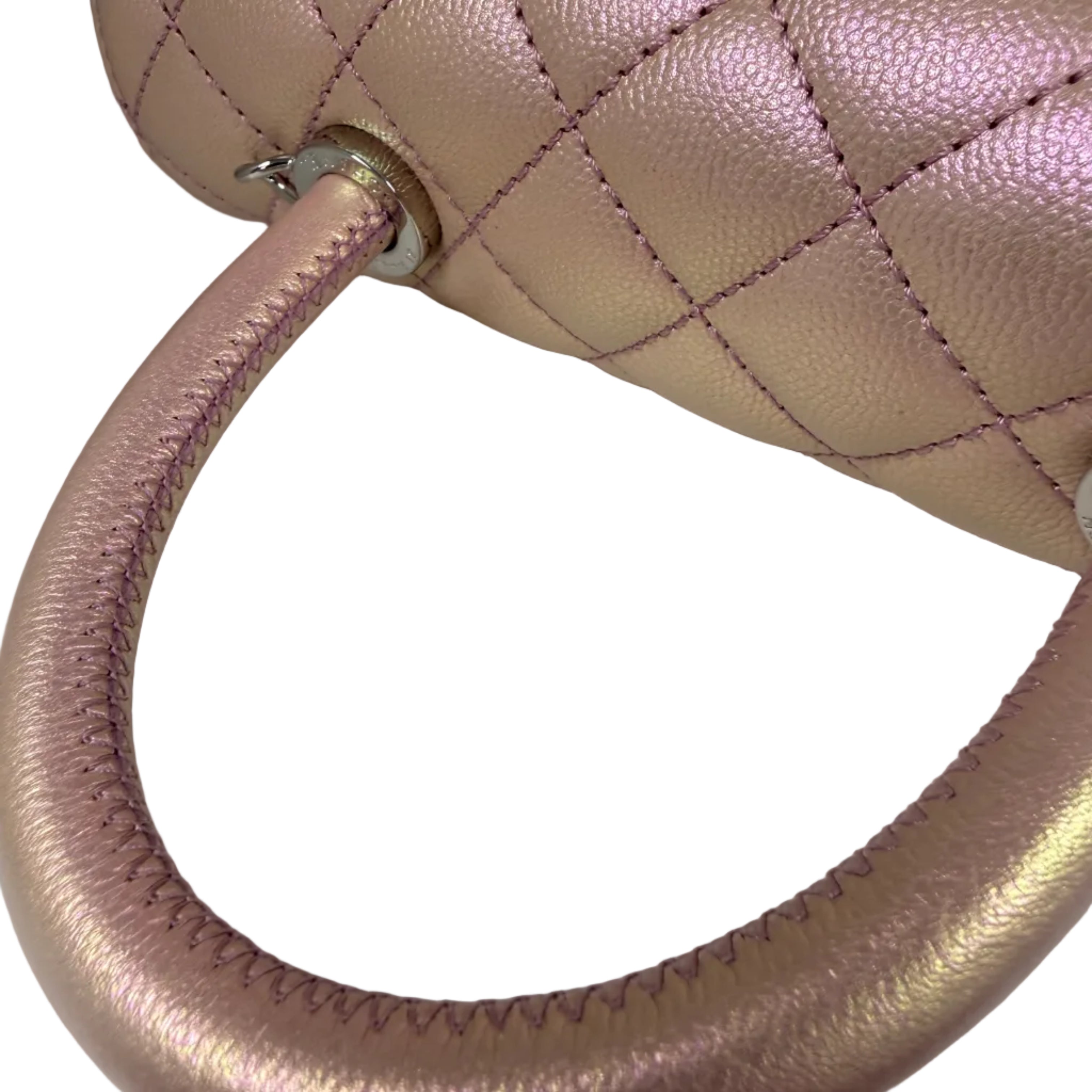 Chanel Coco Handle Mini in Iridescent Metallic Pink Caviar Leather