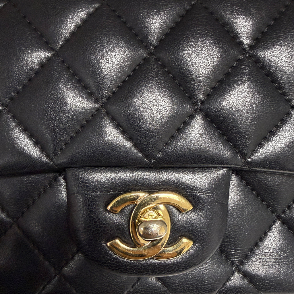 Chanel Classic Square Mini Flap Bag in Black Lambskin with Gold Hardware