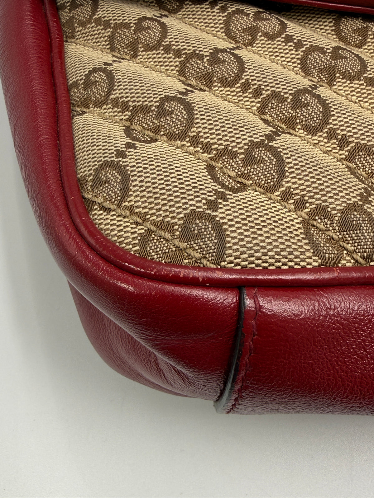 Gucci GG Marmont Small Shoulder Bag in Original GG Canvas with Red Leather Trim