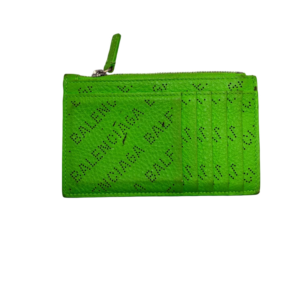 Balenciaga Perforated Logo Zipped Card Holder Pouch – Neon Lime Green