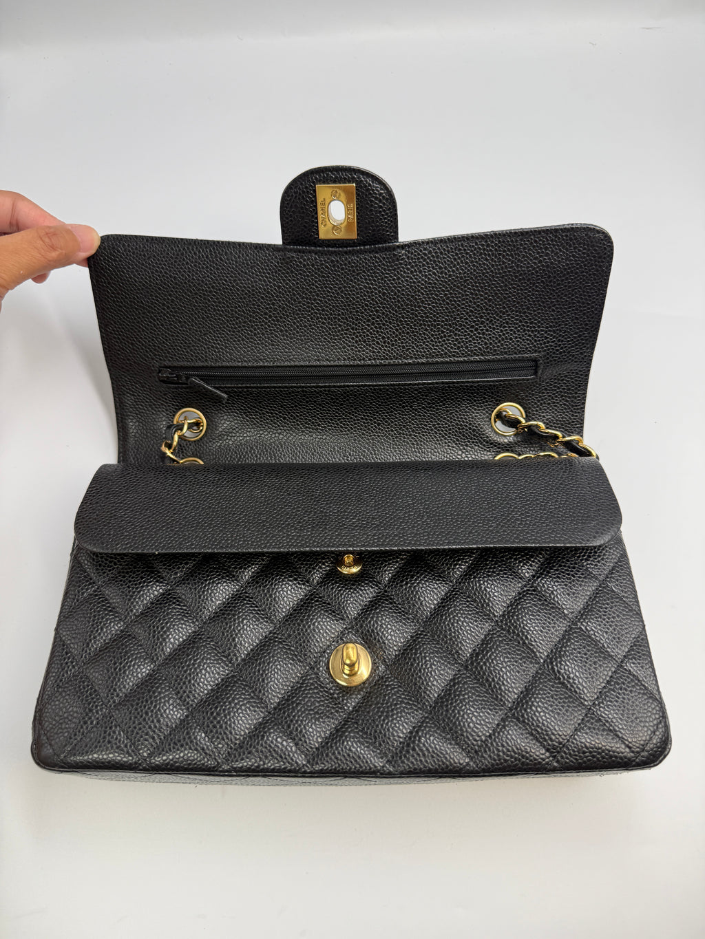Chanel Small Classic Double Flap Bag Black Caviar Leather Gold Hardware